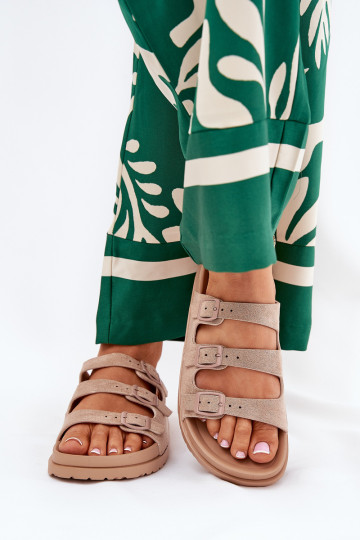 Damespantoffels Met Strepen I met gespenmi beige Uliri 2