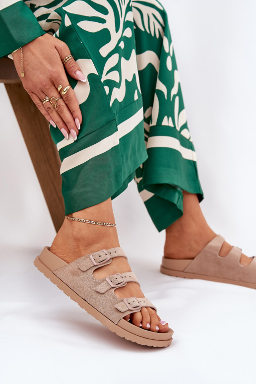 Pantoufles pour femmes avec des bandes I avec bouclesmi beige Uliri Pantoufles pour femmes avec des bandes I avec bouclesmi beige Uliri