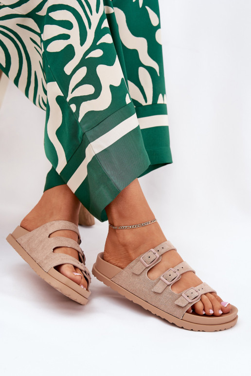 Pantoufles pour femmes avec des bandes I avec bouclesmi beige Uliri Pantoufles pour femmes avec des bandes I avec bouclesmi beige Uliri