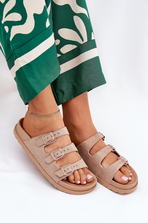 Pantoufles pour femmes avec des bandes I avec bouclesmi beige Uliri Pantoufles pour femmes avec des bandes I avec bouclesmi beige Uliri