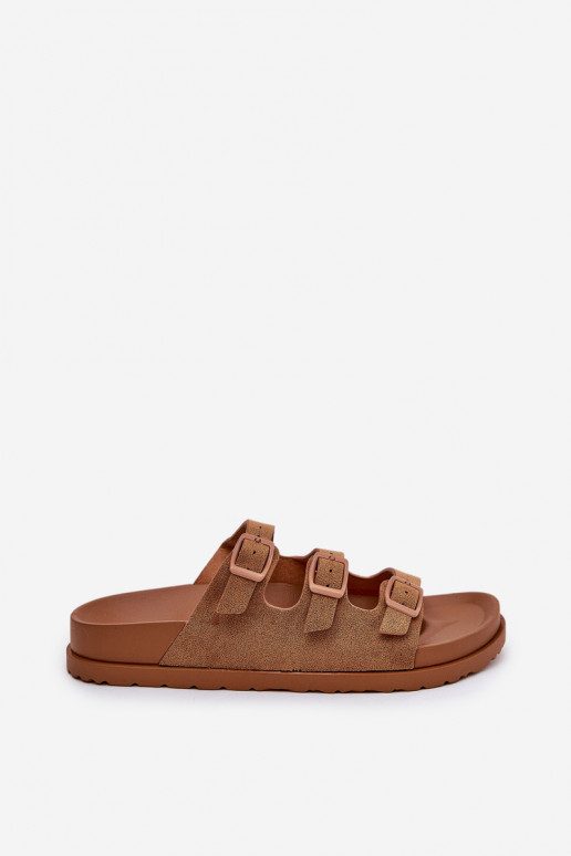 Damenhausschuhe mit Streifen I mit Schnallenmi braune Farbe Uliri Damenhausschuhe mit Streifen I mit Schnallenmi braune Farbe Uliri