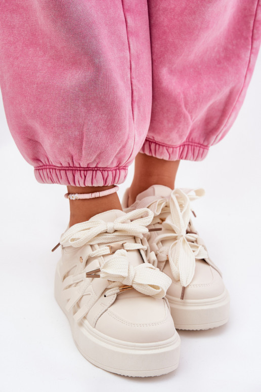 Eko Leer Sneakers model schoenen met platform beige Penolle