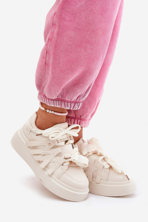 Eko Haut Sneakers Stilvollllschuhe mit einer Plattform Beige Penolle