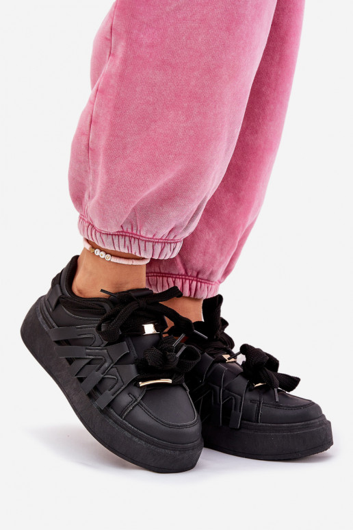 Eko Haut Sneakers Stilvollllschuhe mit einer Plattform schZuarze Farbe Penolle
