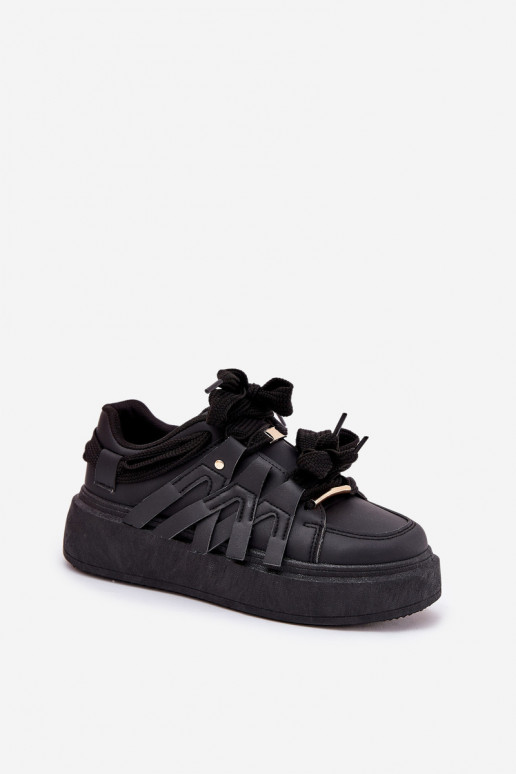 Eko Haut Sneakers Stilvollllschuhe mit einer Plattform schZuarze Farbe Penolle