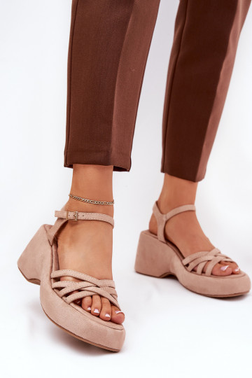 sandalen met platform I Koturnie Z van eco-suèdeu beige Nendal