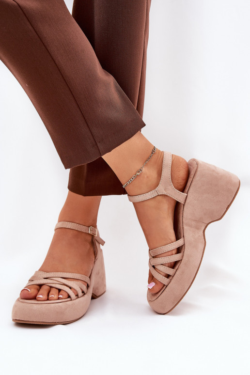 sandalen met platform I Koturnie Z van eco-suèdeu beige Nendal
