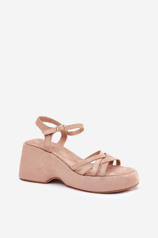 sandalen met platform I Koturnie Z van eco-suèdeu beige Nendal