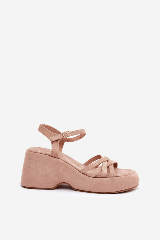 sandalen met platform I Koturnie Z van eco-suèdeu beige Nendal