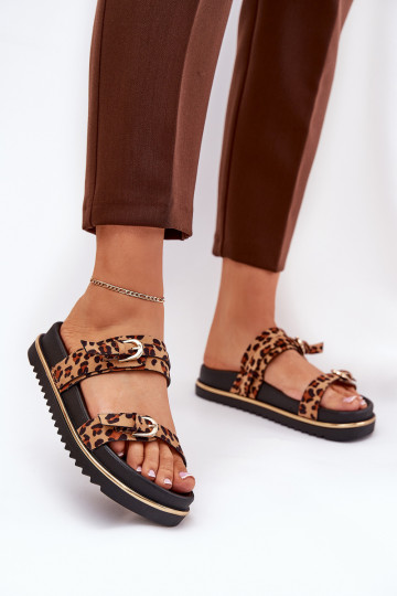 Mules à plateforme à motifs léopard avec lanières et boucle marron Ziferte 2