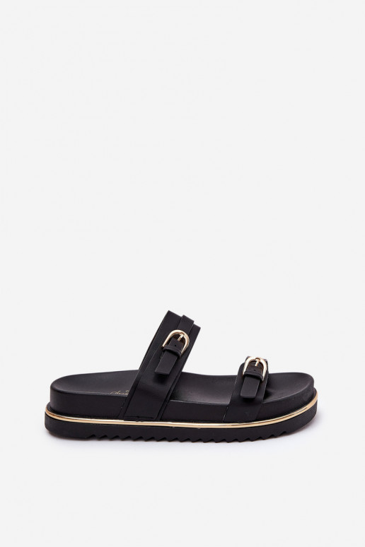 Pantoufles pour femmes Doucement avec une plateforme avec des bandes I avec bouclesmi couleur noire Ziferte