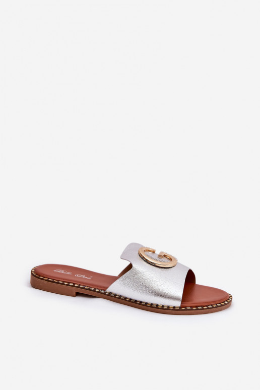 Eko Peau isocèle Pantoufles pour femmes Avec des décorations Detalem couleur argent Frelie Eko Peau isocèle Pantoufles pour femmes Avec des décorations Detalem couleur argent Frelie