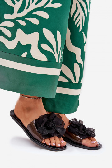 Voir à travers isocèle Pantoufles pour femmes Ze Sztucznym Une fleur couleur noire Vobetta