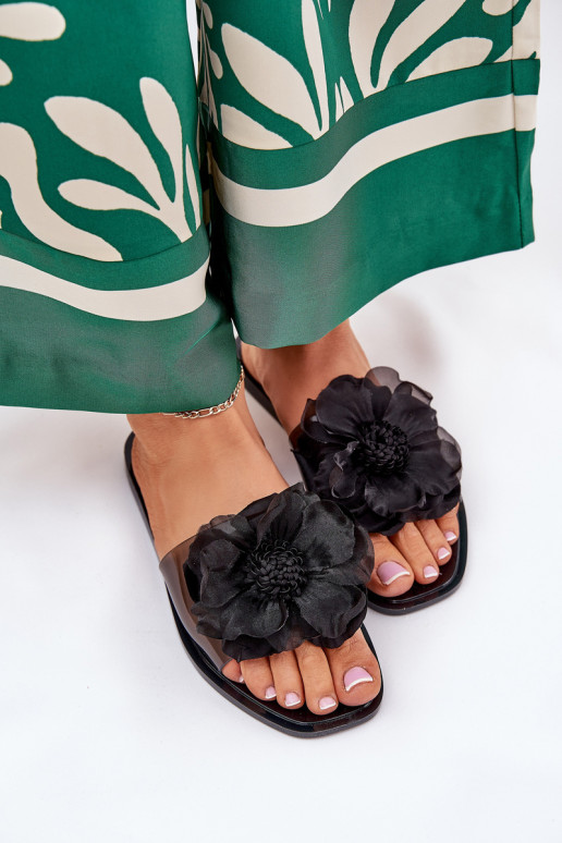 Voir à travers isocèle Pantoufles pour femmes Ze Sztucznym Une fleur couleur noire Vobetta