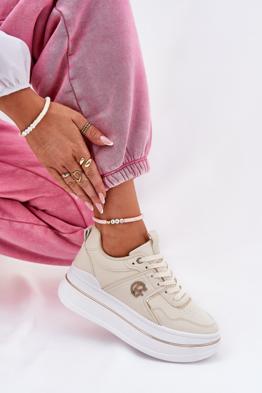 Feminin Turnschuhe mit einer Plattform Beige Caldeno