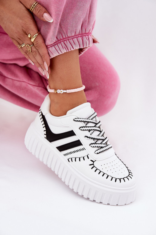 Sneakers Stilvollllschuhe Feminin mit einer Plattform INeiß-schZuarze Farbe Ofenale