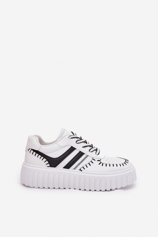 Chaussures modèle baskets Féminin avec une plateforme Blanc-couleur noire Ofenale