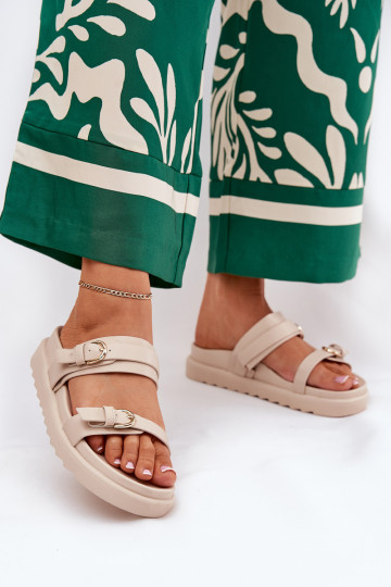 Damespantoffels met platform Ze gouden kleurmi met gespenmi beige INernone