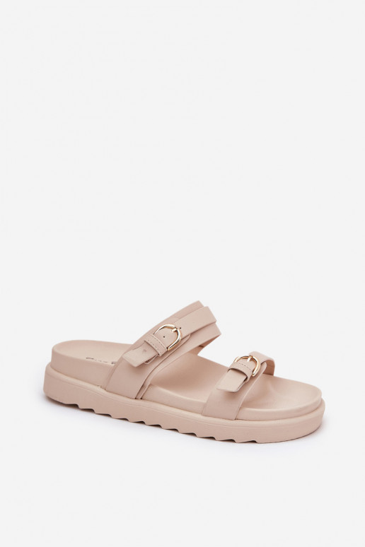 Pantoufles pour femmes avec une plateforme Ze couleur doréemi avec bouclesmi beige DANSernone