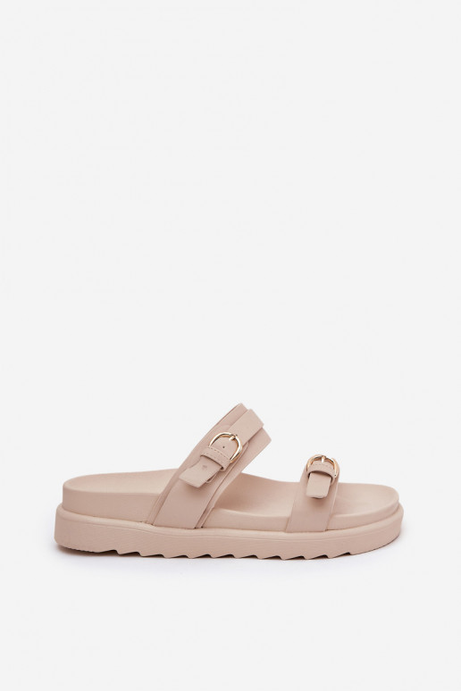 Pantoufles pour femmes avec une plateforme Ze couleur doréemi avec bouclesmi beige DANSernone