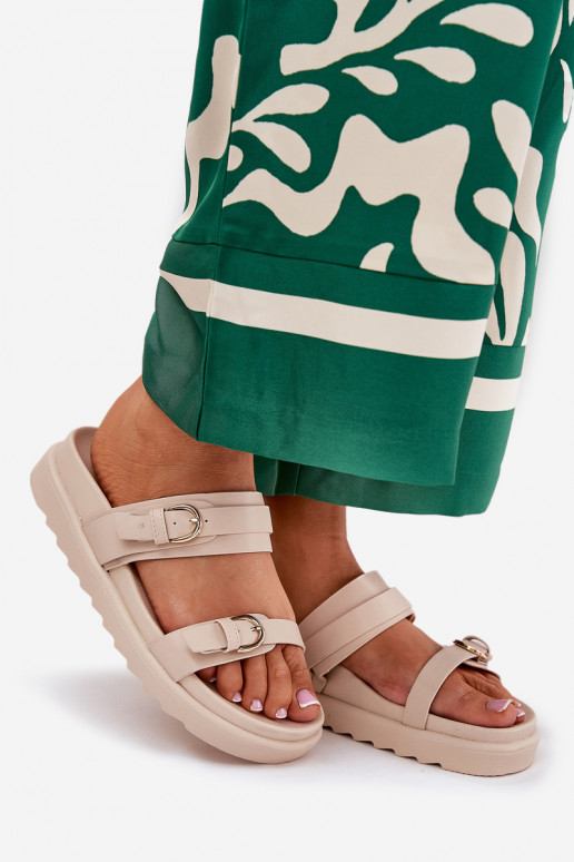 Damespantoffels met platform Ze gouden kleurmi met gespenmi beige INernone