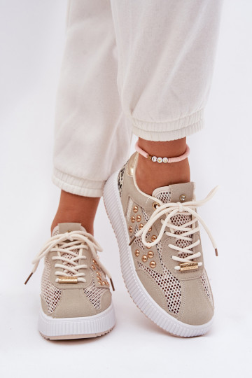Sportschoenen dames met gaas en spikes in zandkleur Ogalda 2
