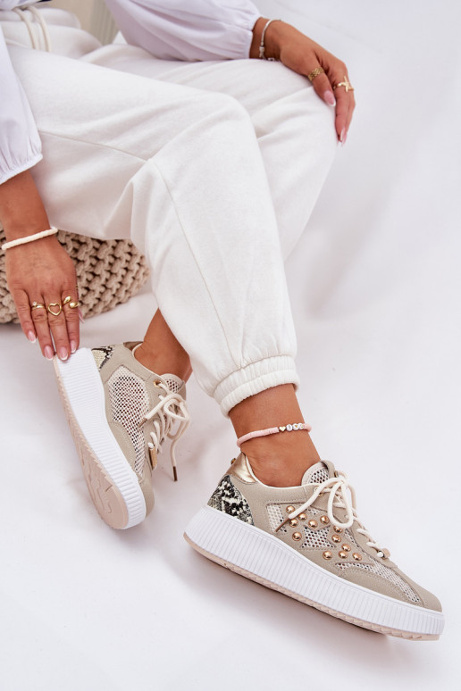 sportschoenen Dames met rooster En studs beige Ogalda sportschoenen Dames met rooster En studs beige Ogalda