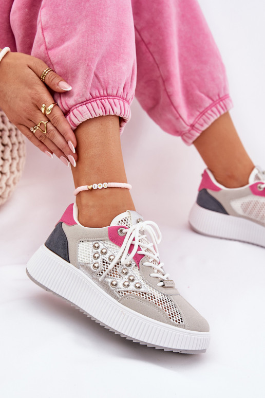 Turnschuhe Feminin mit Netz Und Stollen graue Farbe Ogalda Turnschuhe Feminin mit Netz Und Stollen graue Farbe Ogalda