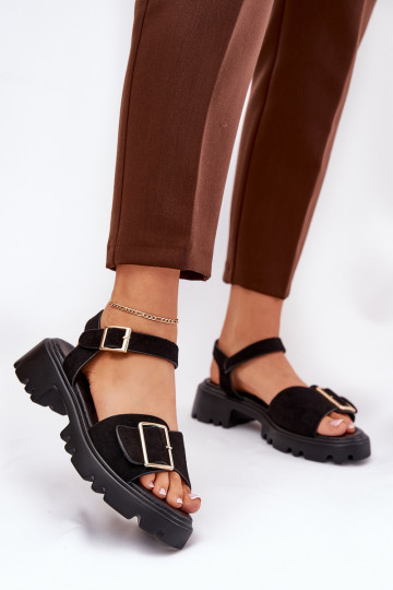 Eko INildledersandalen für Damen mit Schnallen schZuarze Farbe Gofielle