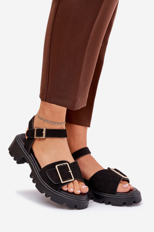 Eko Sandales femme en daim avec boucles couleur noire Gofielle