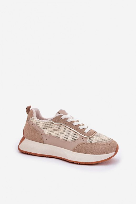 Turnschuhe Feminin mit Netz mit einer Plattform Khaki-Farbe Poova Turnschuhe Feminin mit Netz mit einer Plattform Khaki-Farbe Poova