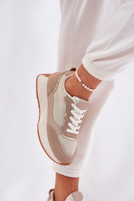 Turnschuhe Feminin mit Netz mit einer Plattform Khaki-Farbe Poova Turnschuhe Feminin mit Netz mit einer Plattform Khaki-Farbe Poova
