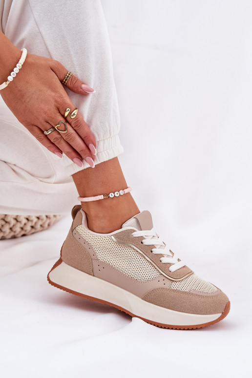 baskets Féminin avec maille avec une plateforme couleur kaki Poova baskets Féminin avec maille avec une plateforme couleur kaki Poova