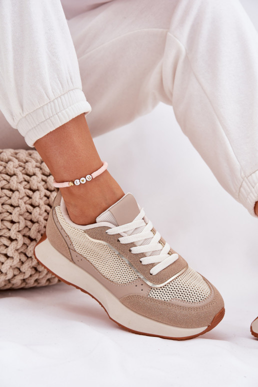 Turnschuhe Feminin mit Netz mit einer Plattform Khaki-Farbe Poova Turnschuhe Feminin mit Netz mit einer Plattform Khaki-Farbe Poova