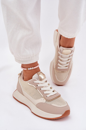 sportschoenen Dames met rooster met platform beige Poova