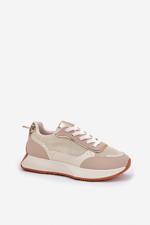 Turnschuhe Feminin mit Netz mit einer Plattform Beige Poova Turnschuhe Feminin mit Netz mit einer Plattform Beige Poova