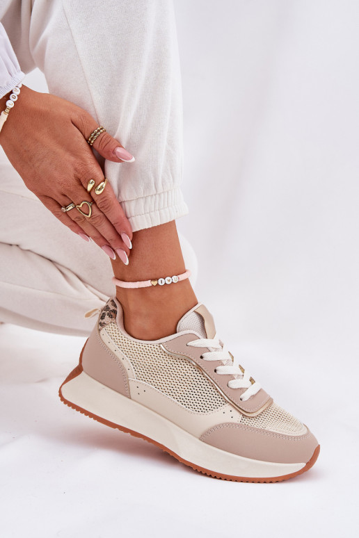 baskets Féminin avec maille avec une plateforme beige Poova