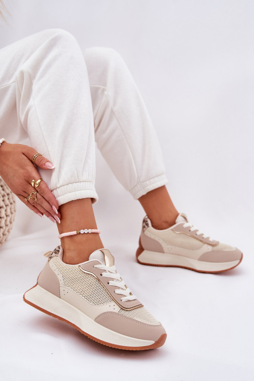 baskets Féminin avec maille avec une plateforme beige Poova