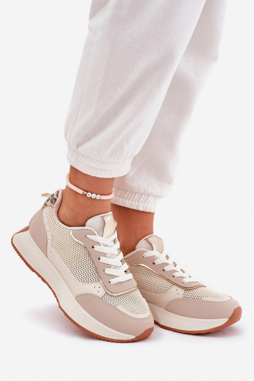 sportschoenen Dames met rooster met platform beige Poova sportschoenen Dames met rooster met platform beige Poova