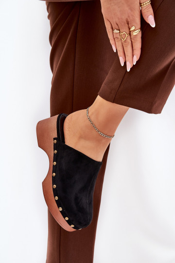 Sabots Pantoufles pour femmes avec des rivets en daim écologiqueoÀe couleur noire Ellason 2