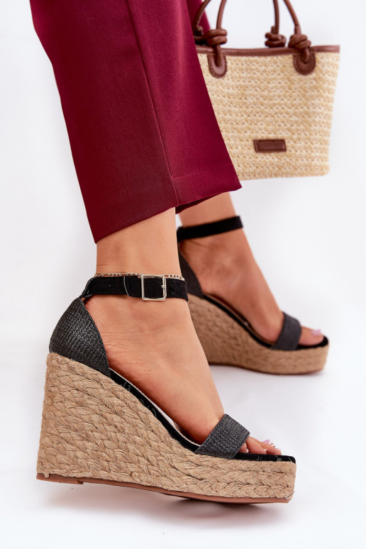 Sandales pour femmes Sur un coin Avec tresse couleur noire Adelio Sandales pour femmes Sur un coin Avec tresse couleur noire Adelio