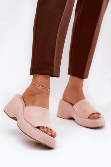 Dames slippers van kunstsuede met platform in roze kleur Afisal
