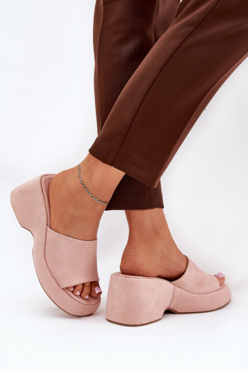 Dames slippers van kunstsuede met platform in roze kleur Afisal 2