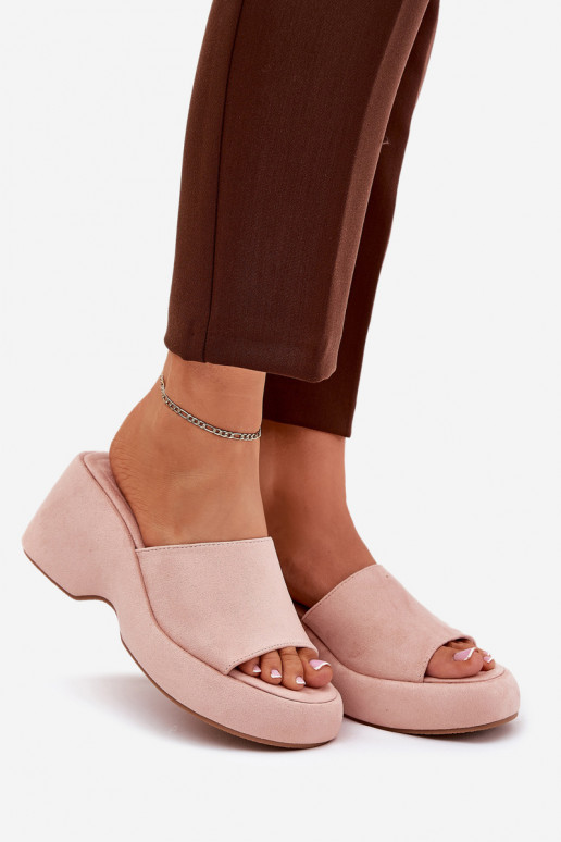 Eko INildleder-Hausschuhe für Damen mit einer Plattform I Koturnie pinke Farbe Afisal