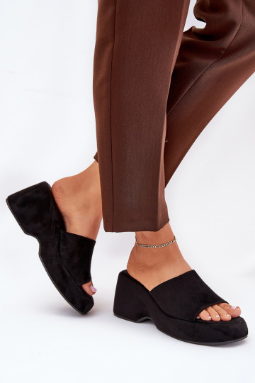 Eko INildleder-Hausschuhe für Damen mit einer Plattform I Koturnie schZuarze Farbe Afisal