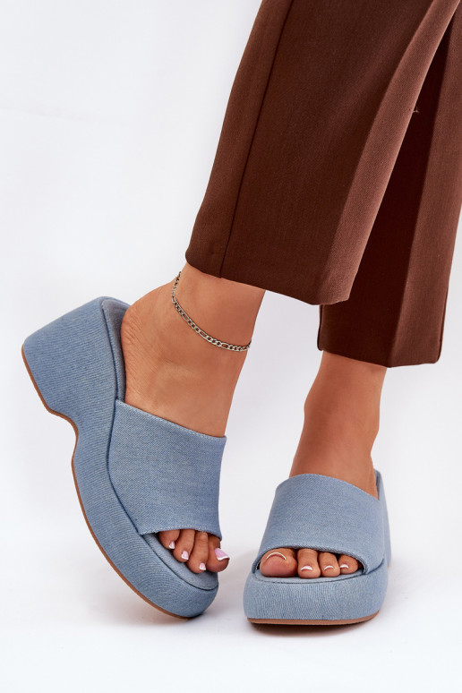 materiaal Damespantoffels met platform I Koturnie Denim-materialen Afisal materiaal Damespantoffels met platform I Koturnie Denim-materialen Afisal