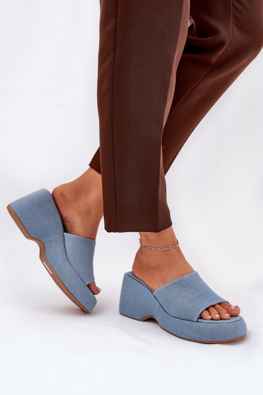 materiaal Damespantoffels met platform I Koturnie Denim-materialen Afisal materiaal Damespantoffels met platform I Koturnie Denim-materialen Afisal