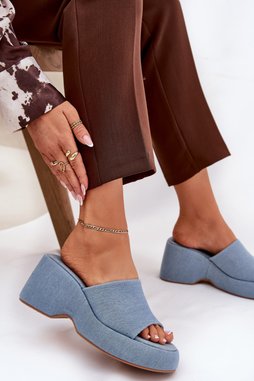 materiaal Damespantoffels met platform I Koturnie Denim-materialen Afisal materiaal Damespantoffels met platform I Koturnie Denim-materialen Afisal