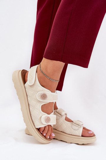 Sandales pour femmes avec ornements et fermetures adhésives couleur sable Zoliner 2