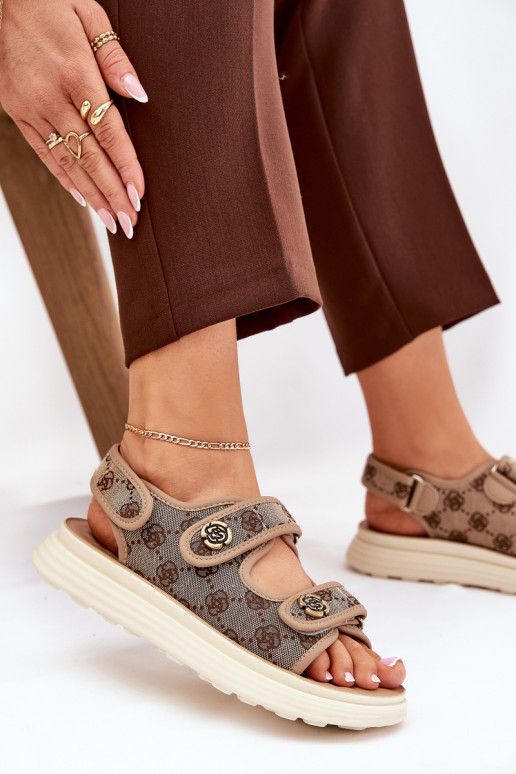 Dames Met patroon materiaal sandalen Ze gouden kleurmi Detalami kaki kleuren Pefese Dames Met patroon materiaal sandalen Ze gouden kleurmi Detalami kaki kleuren Pefese